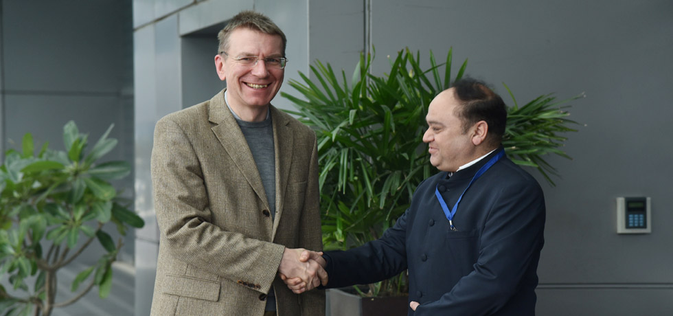 Edgars Rinkevics, Minister of Foreign Affairs of Latvia arrives in New Delhi