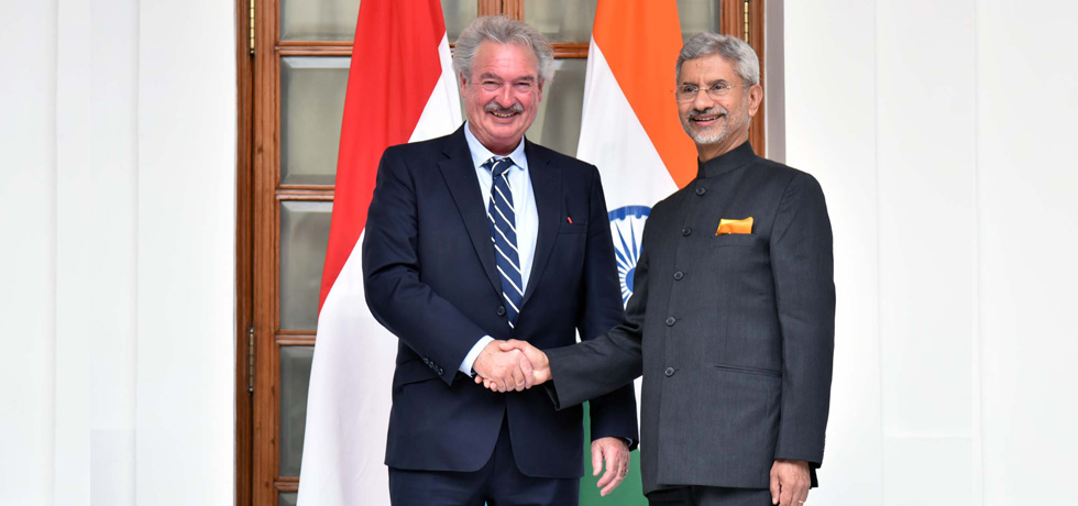 External Affairs Minister meets Jean Asselborn, Minister of Foreign and European Affairs of Luxembourg at Hyderabad House, New Delhi 