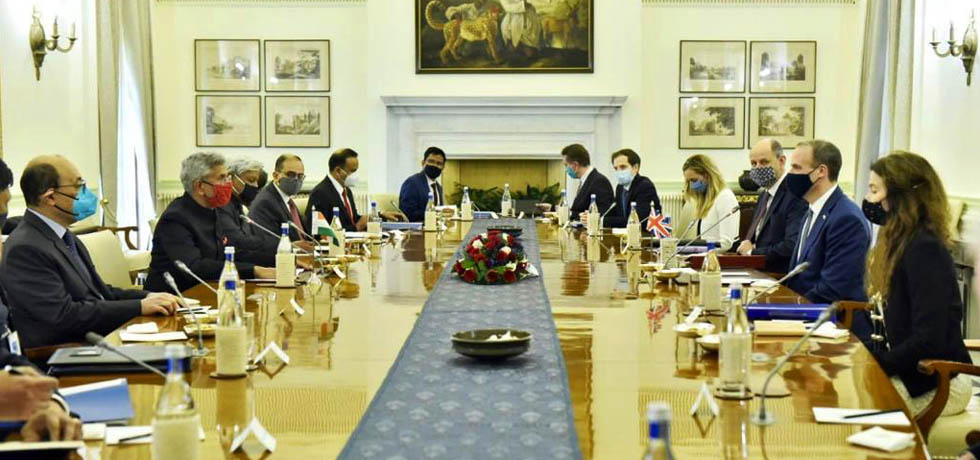 External Affairs Minister and Dominic Raab, Foreign Secretary of UK hold the Ministerial Level Dialogue at Hyderabad House, New Delhi