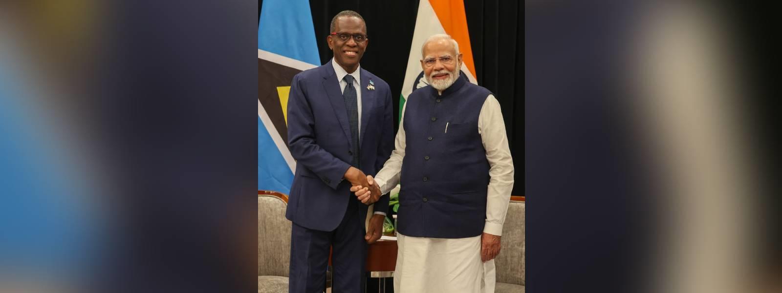 Prime Minister Shri Narendra Modi met H.E. Mr. Philip J. Pierre, Prime Minister of St. Lucia on the sidelines of the 2nd India-CARICOM Summit in Georgetown