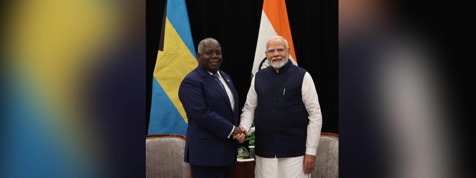 Prime Minister Shri Narendra Modi met The Honourable Mr. Philip Brave Davis, Prime Minister of The Commonwealth of The Bahamas on the sidelines of the 2nd India-CARICOM Summit in Georgetown