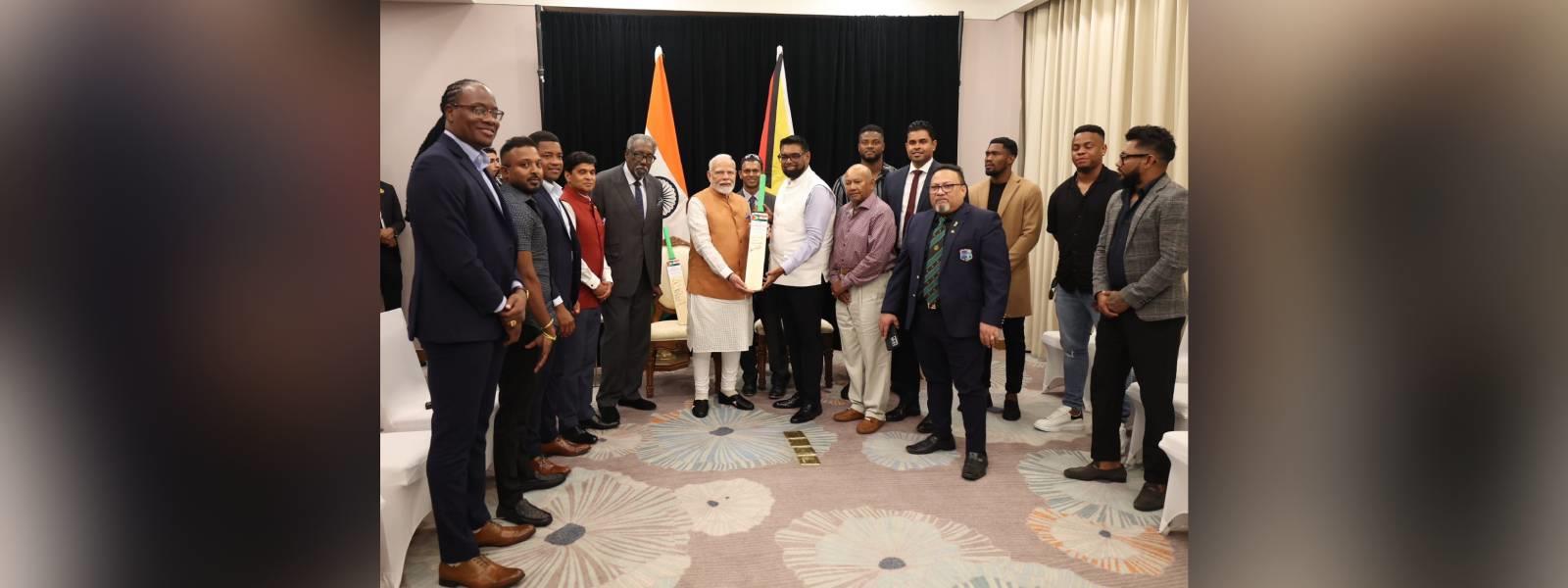 Prime Minister Shri Narendra Modi along with President of Guyana, H.E. Dr. Mohamed Irfaan Ali met with prominent Cricket personalities from the West Indies in Georgetown