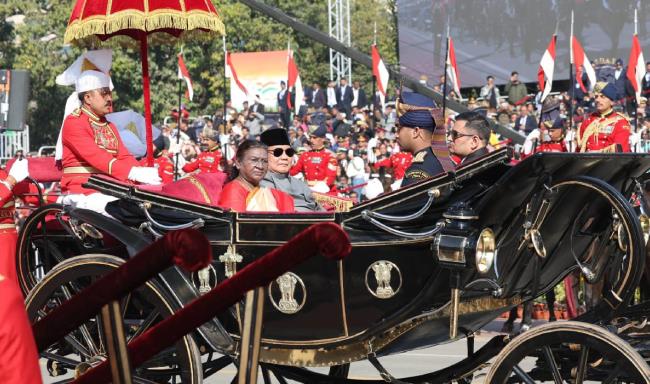 President, Smt. Droupadi Murmu along with H.E. Mr. Prabowo Subianto, President of Indonesia and the Chief Guest for India’s 76th Republic Day witnessed the Republic Day Parade in New Delhi